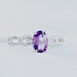 Genuine Natural Amethyst Stone Ring Purple Sterling Silver Dainty Ring